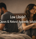 Low libido in men and women showing emotional distance between couple with natural Ayurvedic solution concept